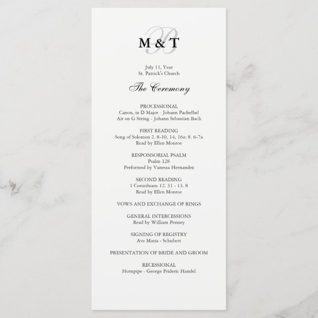 Programme de mariage noir et blanc (Devant)