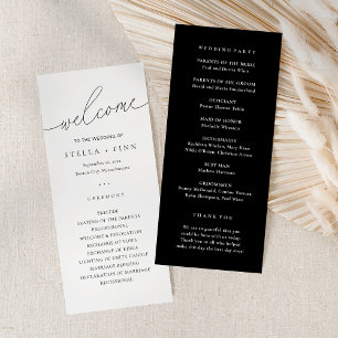 Programme de mariage noir et blanc de script moder