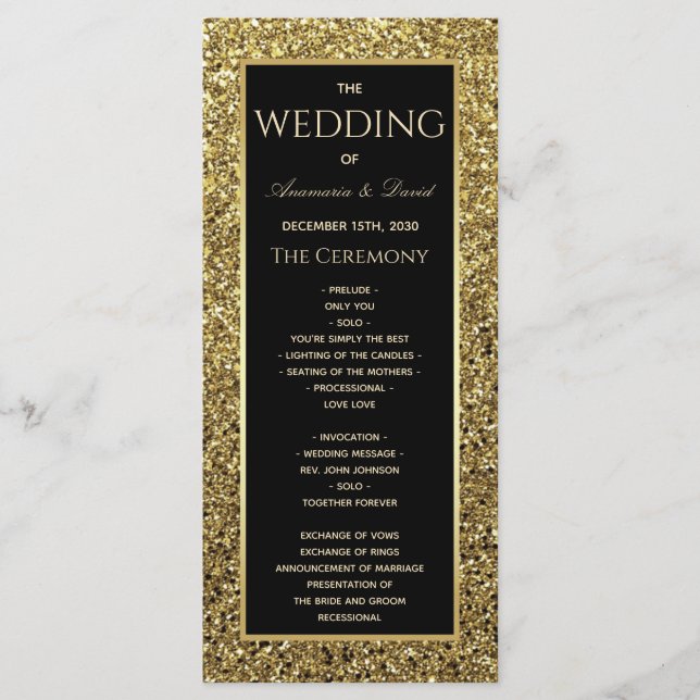 Programme de mariage noir et or (Devant)