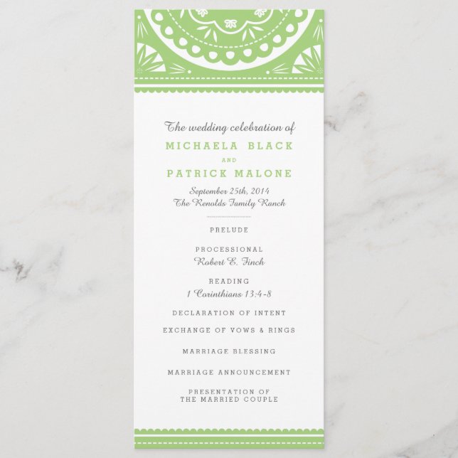 Programme de mariage Papel Picado - Vert (Devant)
