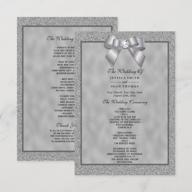 Programme de mariage Parties scintillant argent et (Devant / Derrière)