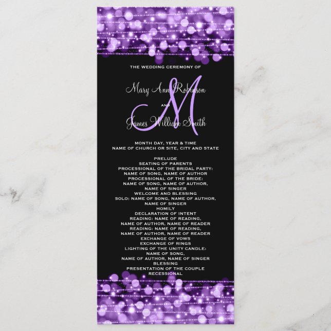 Programme de mariage Party Sparkles Violet (Devant)