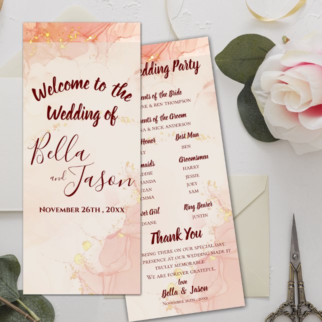 Programme de mariage Peach Gold Marble Party Progr (Wedding Program Peach Gold Marble Party Program)