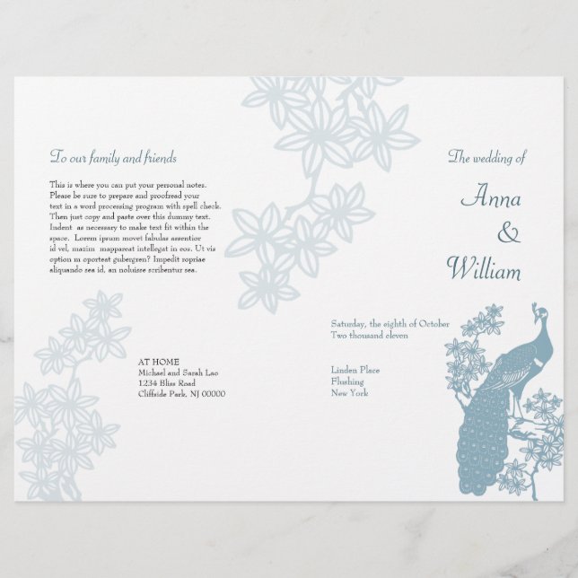 Programme de mariage Peacock Circulaire (Devant)