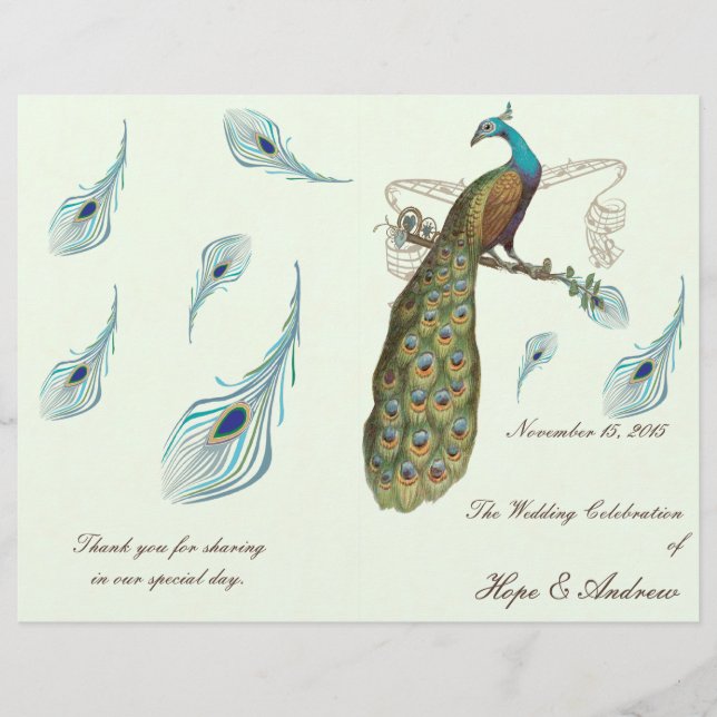 Programme de mariage Peacock Feathers (Devant)