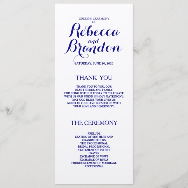 Programme de mariage personnalisé de Navy Blue Des (Devant)