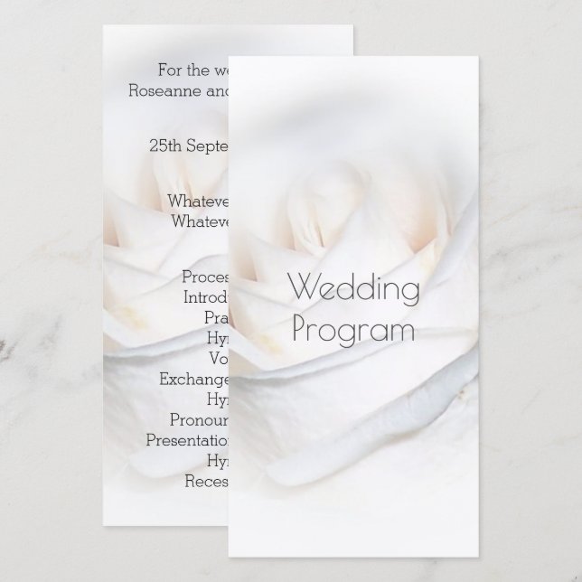 Programme de mariage personnalisé Rose blanche (Devant / Derrière)