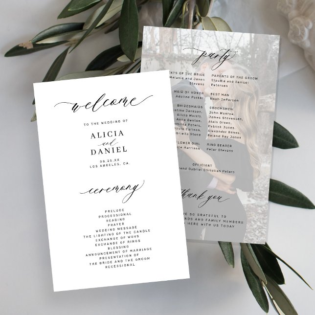 Programme de mariage photo élégant noir et blanc b (Créateur téléchargé)