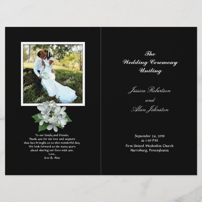 Programme de mariage photo noir et blanc plié (Devant)