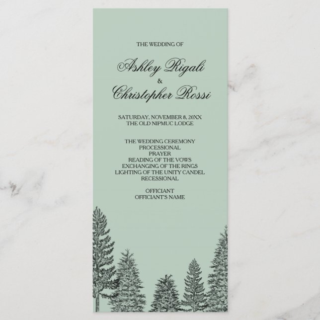 Programme de mariage, Pin Rustique - Vert (Devant)