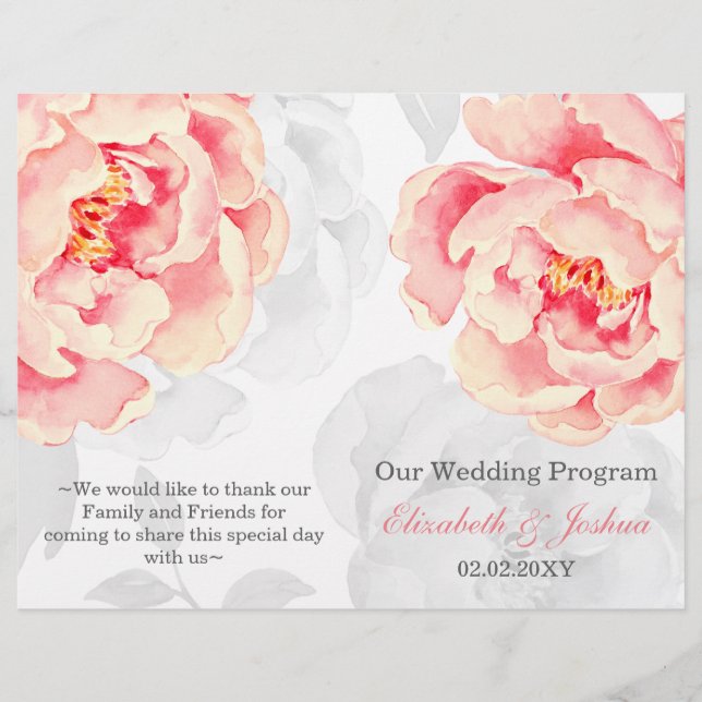 Programme de mariage Pink Peony Bifold (Devant)