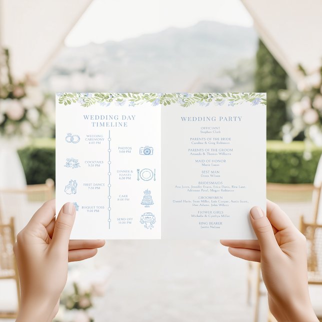 Programme de mariage pliable chic floral bleu clai (Créateur téléchargé)