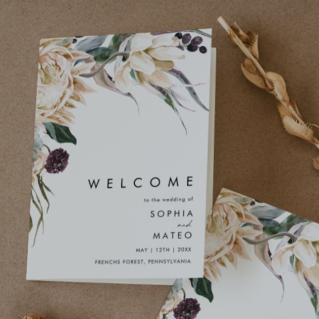 Programme de mariage plié à la florale blanche (Créateur téléchargé)