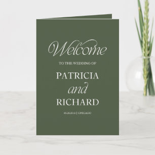 Programme de mariage plié calligraphié vert forêt