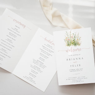 Programme de mariage plié Fleur sauvage Boho vert