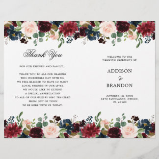 Programme de mariage plié Floral de la marine de B