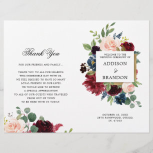 Programme de mariage plié Floral de la marine de B