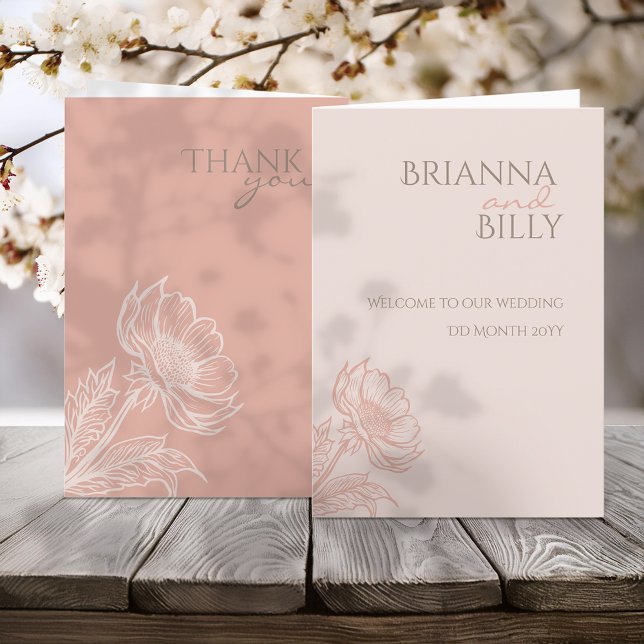 Programme de mariage plié rose minimaliste (Créateur téléchargé)