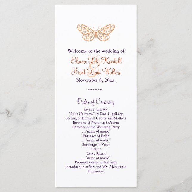 Programme de mariage pour baisers papillons (orang (Devant)