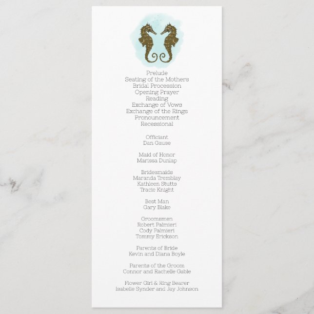 Programme de mariage pour hippocampes d'aquarelle (Devant)