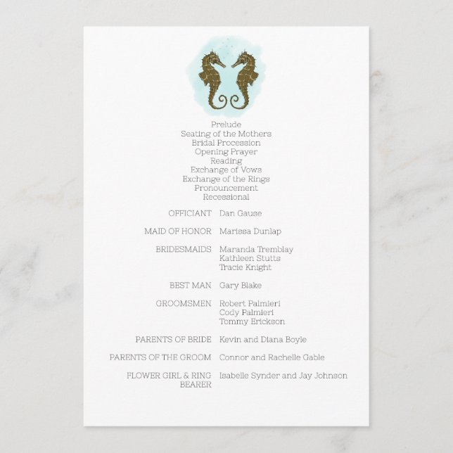 Programme de mariage pour hippocampes d'aquarelle (Devant)