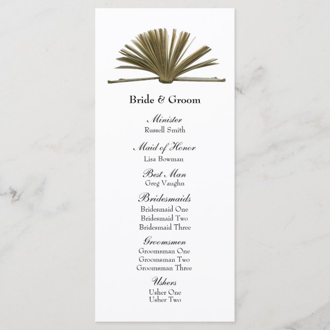 Programme de mariage pour les amoureux du livre (Devant)