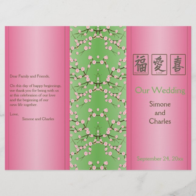 Programme de mariage pour les fleurs de cerises ro (Devant)