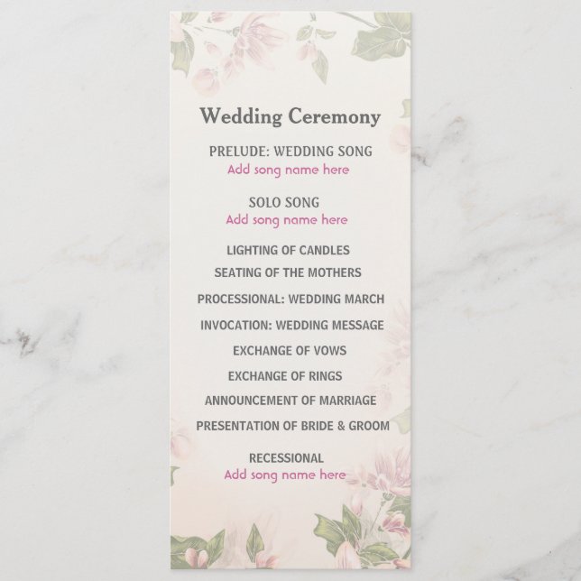 Programme de mariage pour les papillons (Devant)
