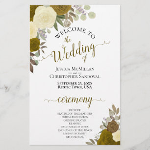 Programme de mariage pour l'or et le jaune Floral 
