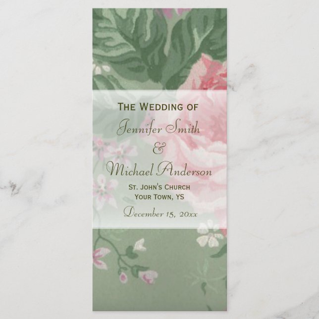 Programme de mariage pour Mariage vert et rose (Devant)
