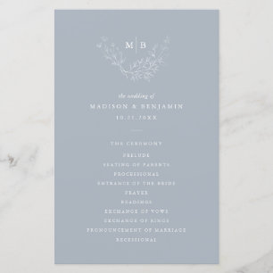 Programme de mariage pour monogrammes officiels bl