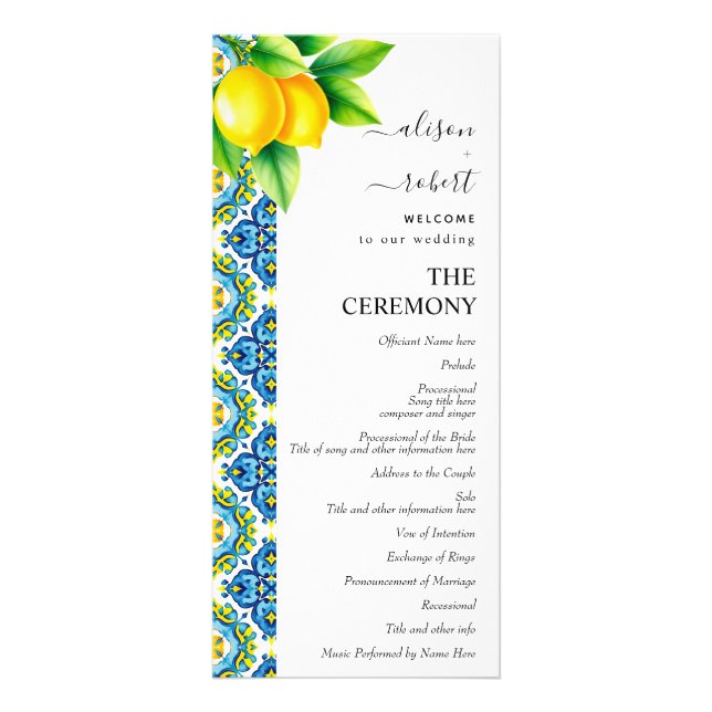 Programme de mariage pour tuiles et citrons médite (Devant)