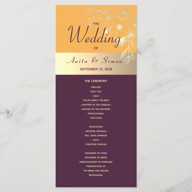 Programme de mariage prune violet (Devant)
