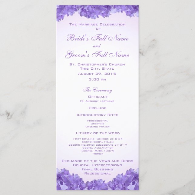 Programme de mariage Purple Hydrangeas (Devant)