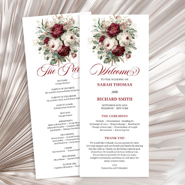 Programme de mariage raffiné bordeaux blush (Sophisticated Blush Burgundy Wedding Program)