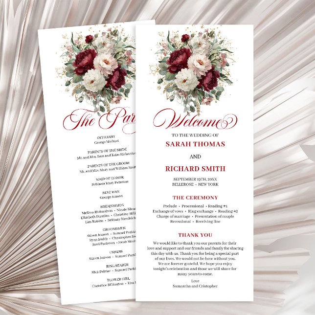 Programme de Mariage Raffiné Burgundy Or (Refined Blush Burgundy Gold Wedding Program)