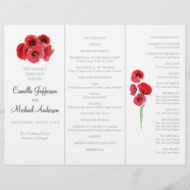 Programme de mariage Red poppies (Devant)