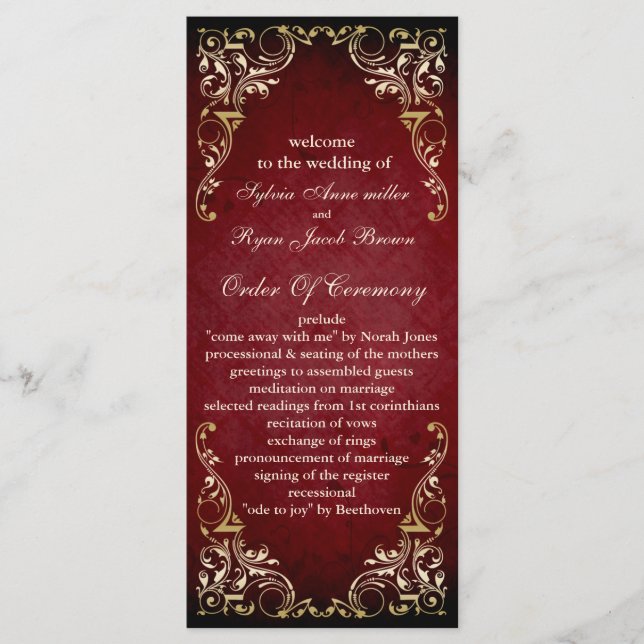 programme de mariage régal rouge rustique (Devant)