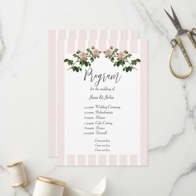 Programme de mariage romantique rose pâle (Devant/Arrière en situation)