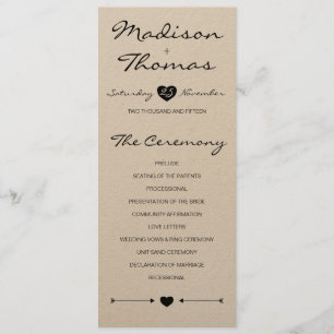 Programme de mariage romantique rustique sur papie