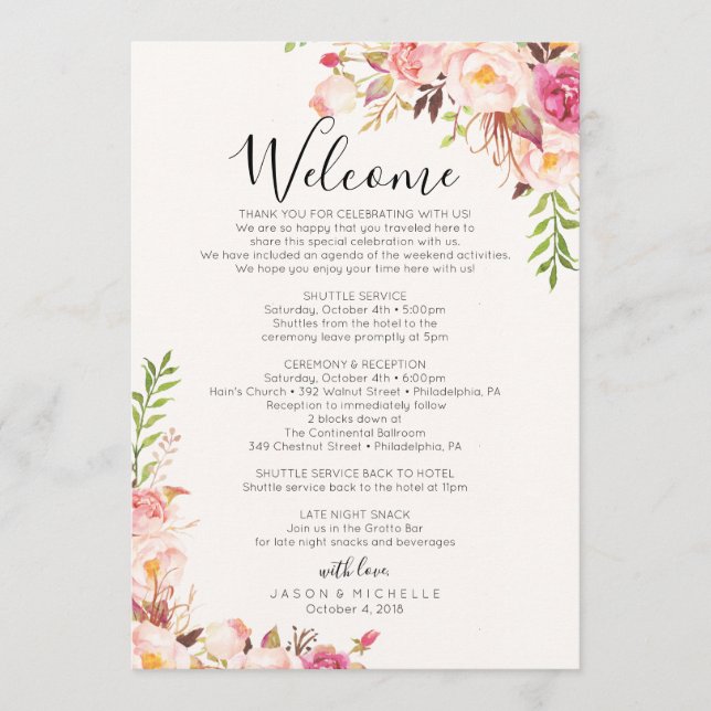 Programme de mariage Rose Antique - Agenda des inv (Devant)