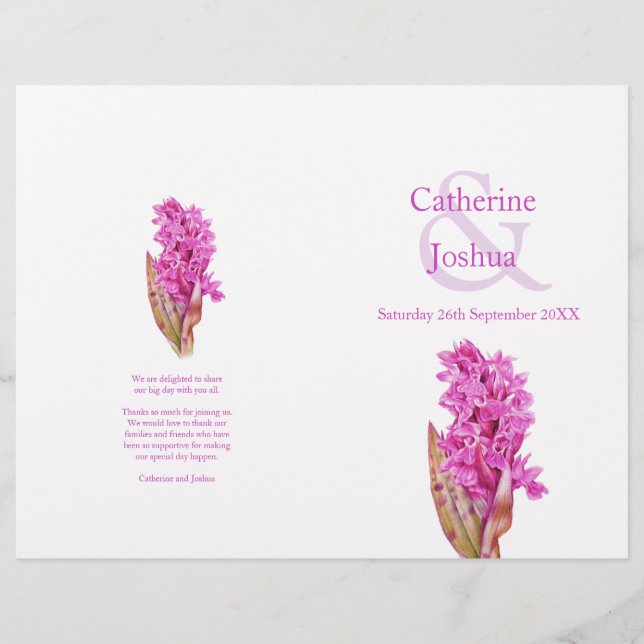 Programme de mariage rose aquarelle orchidée (Devant)