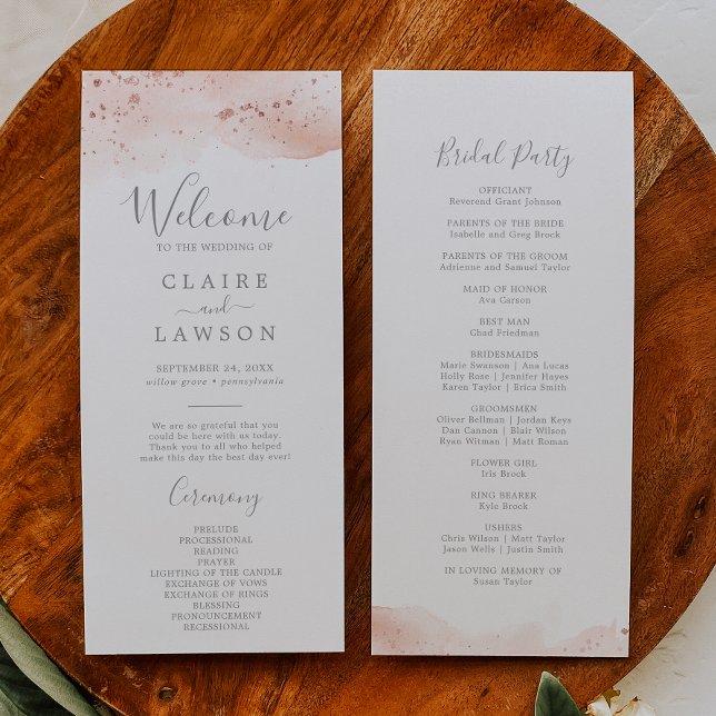Programme de mariage rose d'aquarelle or (Créateur téléchargé)