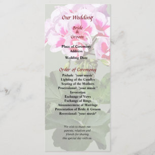 Programme de mariage rose et rouge de géranium