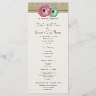 Programme de mariage rose et vert Gerbera Daisy