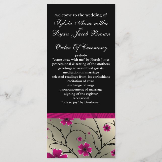 programme de mariage rose ivoire et floral noir (Devant)