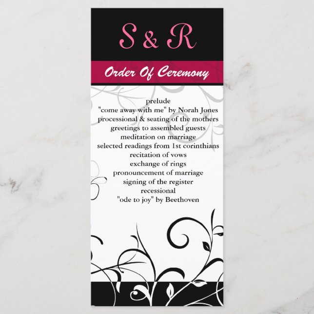 Programme de mariage rose, noir et blanc (Devant)