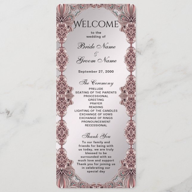 Programme de mariage rose ornemental (Devant)