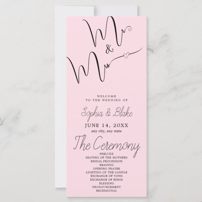Programme de mariage rose pâle minimaliste de M. e (Devant)
