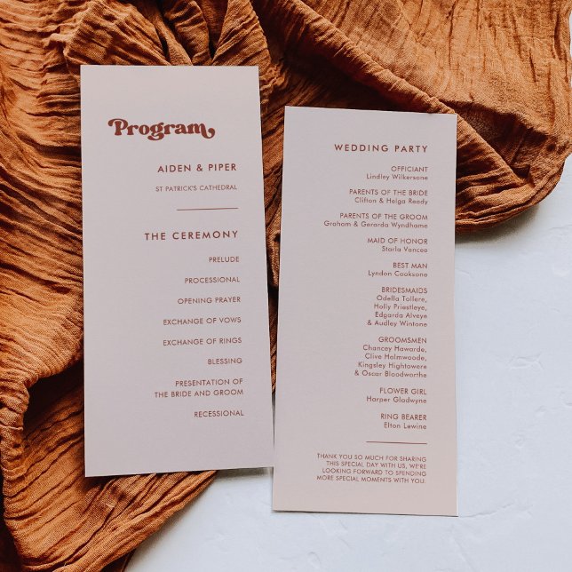 Programme de mariage rose pêche rétro élégant (Créateur téléchargé)